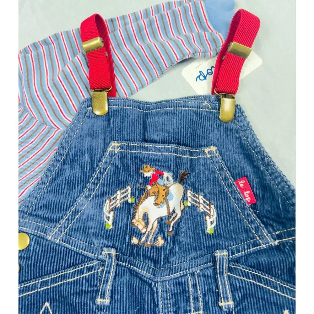 Vintage Le Top Western Cowboy Corduroy Fringe Overall Set 18M Deadstock NWT NOS